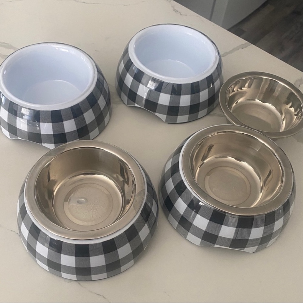Buffalo plaid dog bowls